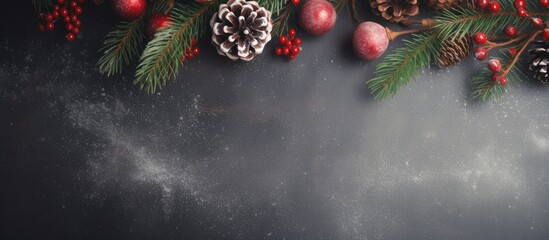 Flat lay composition of a Christmas or Noel greeting card with a copy space image as a background for text