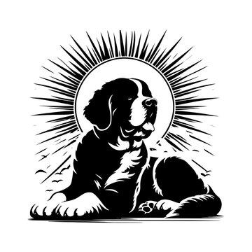 Saint Bernard Vector Silhouette- Capturing in black Illustration of Saint Bernard- Minimalist Saint Bernard Vector Silhouette.
