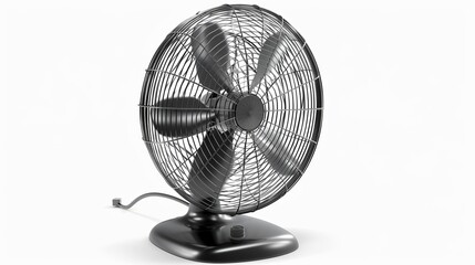 A white background with an isolated electric floor fan.  