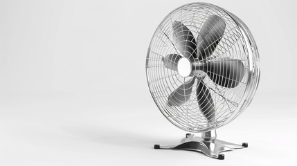 A white background with an isolated electric floor fan.  