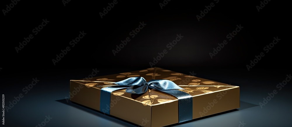 Aufkleber A partially open square cardboard gift box on a metallic background with space for copying an image. Creative banner. Copyspace image