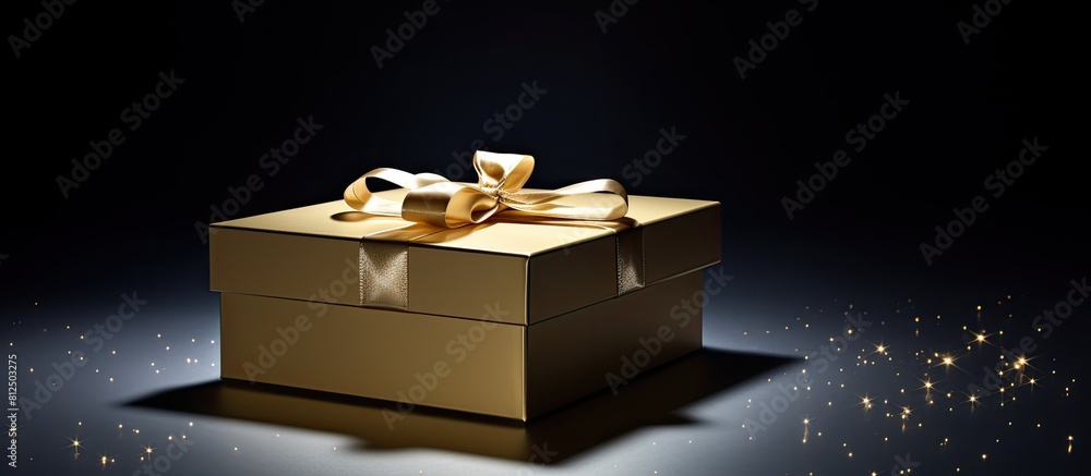 Aufkleber A partially open square cardboard gift box on a metallic background with space for copying an image. Creative banner. Copyspace image