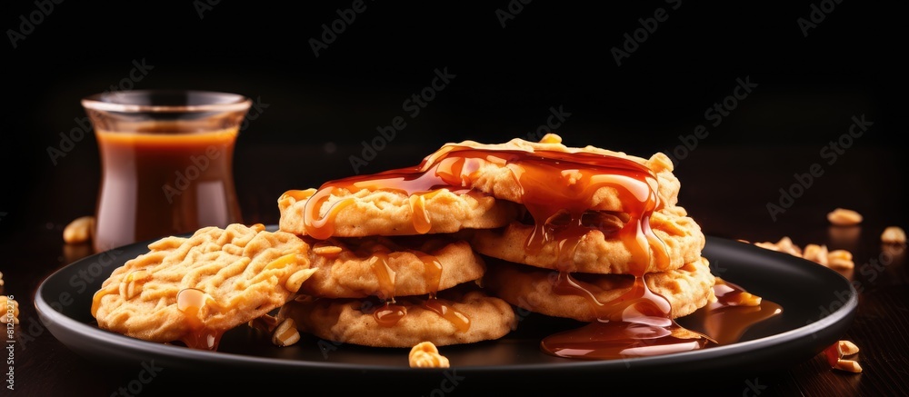 Poster peanut style cookies with honey butter copy space image