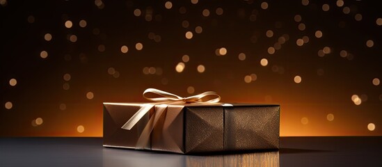 A partially open square cardboard gift box on a metallic background with space for copying an image. Creative banner. Copyspace image
