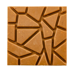 Milk chocolate bar on a white background, top view. Chocolate isolate