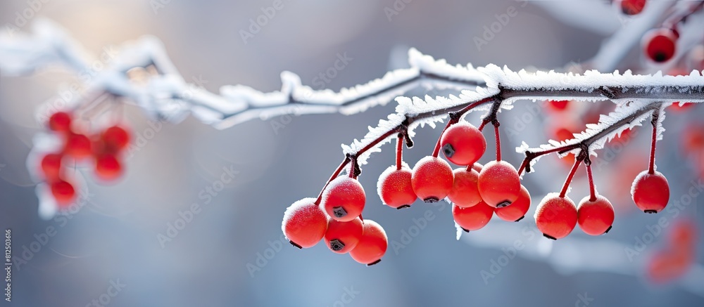 Aufkleber a picturesque copy space image capturing frozen red berries adorned with hoarfrost on a chilly winte