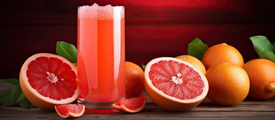 A refreshing and invigorating beverage made from freshly squeezed grapefruit The drink is completely natural and exudes a fresh and vibrant taste. Creative banner. Copyspace image