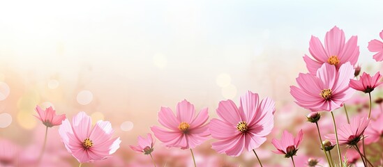 A romantic banner with pink cosmos flowers providing ample copy space for a message or design