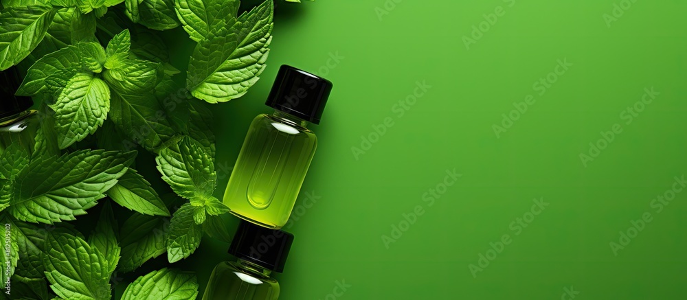Aufkleber top view of men s cosmetic bottles with mint leaves on a colorful background creating a visually app