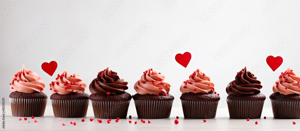 Poster valentine s day themed chocolate cupcakes displayed on a light background providing ample room for t