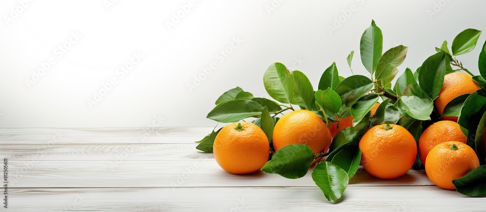 Aufkleber seasonal fruits such as vibrant tangerines or clementines abundantly adorned with leaves showcased o