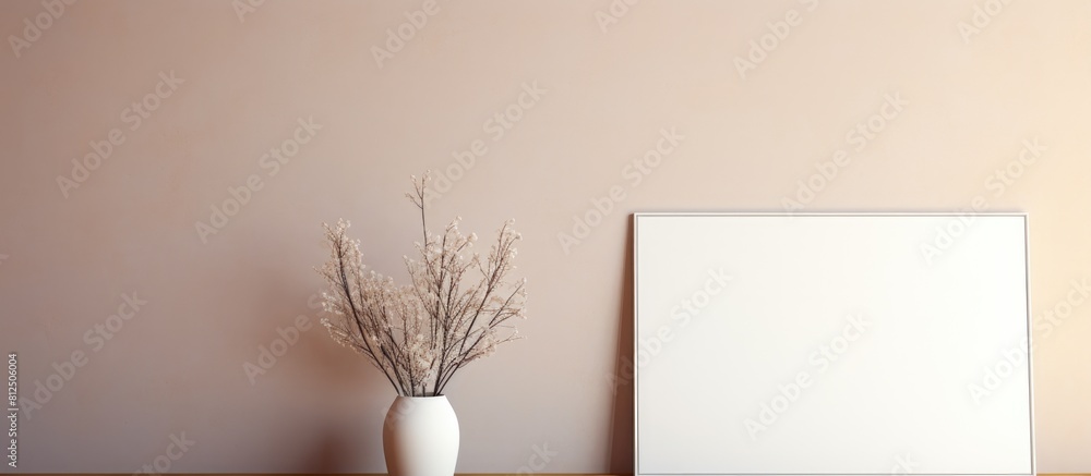 Poster a pink wall serves as a backdrop for a tastefully decorated home interior with a picture frame and a