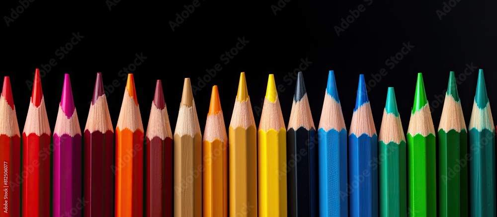 Aufkleber A set of colored pencils isolated on a black background perfect for back to school projects with ample copy space image
