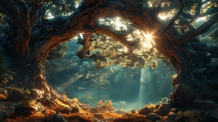 Portal to another world in the trunk of an ancient tree