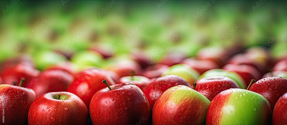 Aufkleber a shallow depth of field image showcases red apples for sale in a market with green apples slightly 