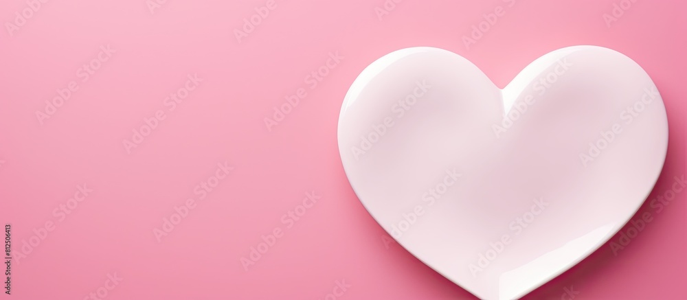 Aufkleber A heart shaped white plate with favorite items placed on a pink background isolated with copy space for text