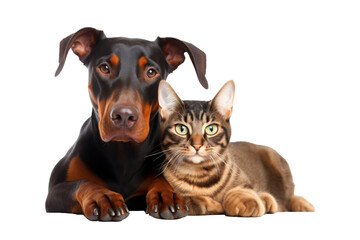 Obraz premium dog with cat friendly isolated on white