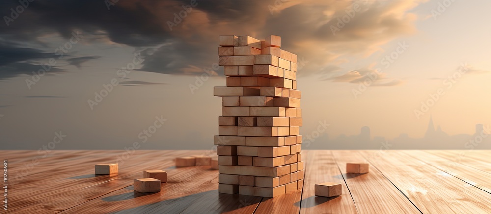 Aufkleber A tower game with a wooden block shown in a copy space image
