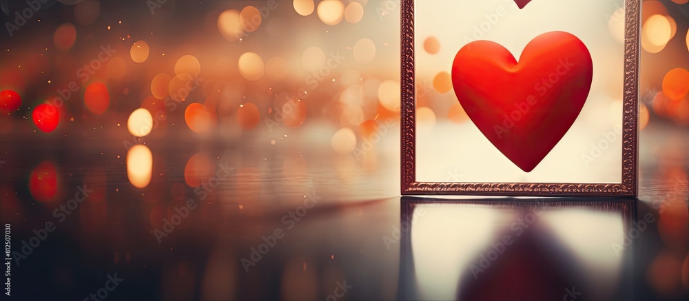 Aufkleber a small red heart is attached to the mirror creating an abstract background with the concept of love