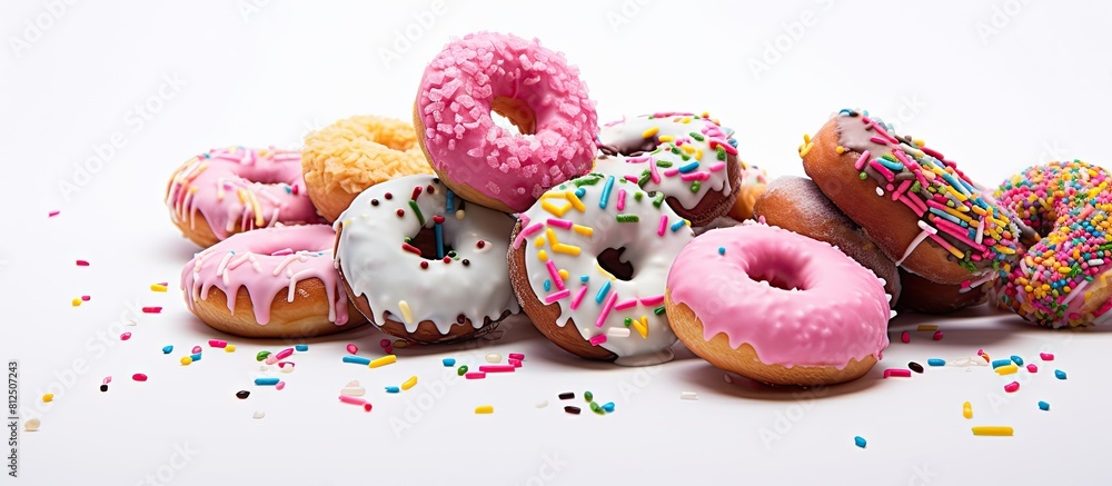 Aufkleber a copy space image of vibrant donuts with a variety of icings colorful sprinkles and the word donuts