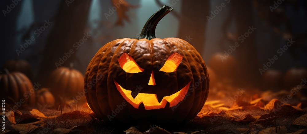 Aufkleber A Halloween pumpkin with a spooky face carved on it creating a perfect copy space image for adding text or designs