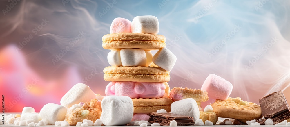 Aufkleber a delicious stack of marshmallows biscuits and meringue creating a sweet and fluffy treat the compos
