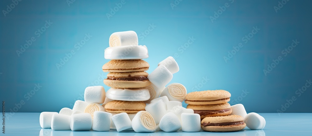Poster a delicious stack of marshmallows biscuits and meringue creating a sweet and fluffy treat the compos