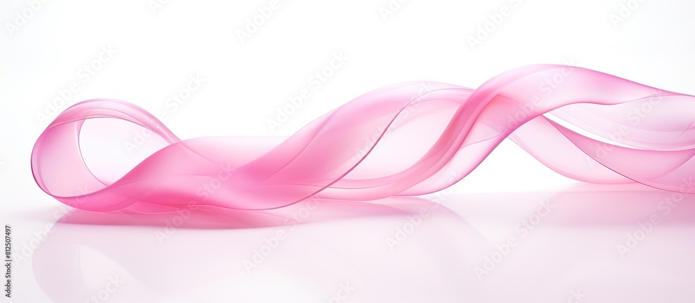 Poster a pink curly ribbon stands alone against a white background leaving ample empty space for additional