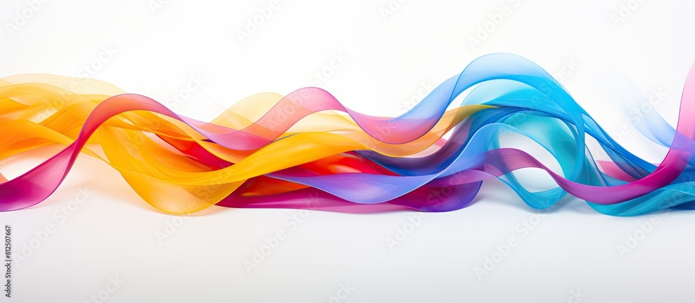 Poster Colorful streamers set against a white background creating a vibrant and captivating copy space image 108 characters