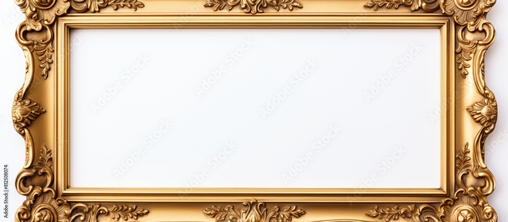 Poster a stunning vintage mock up featuring an old antique golden frame set against a white isolated backgr