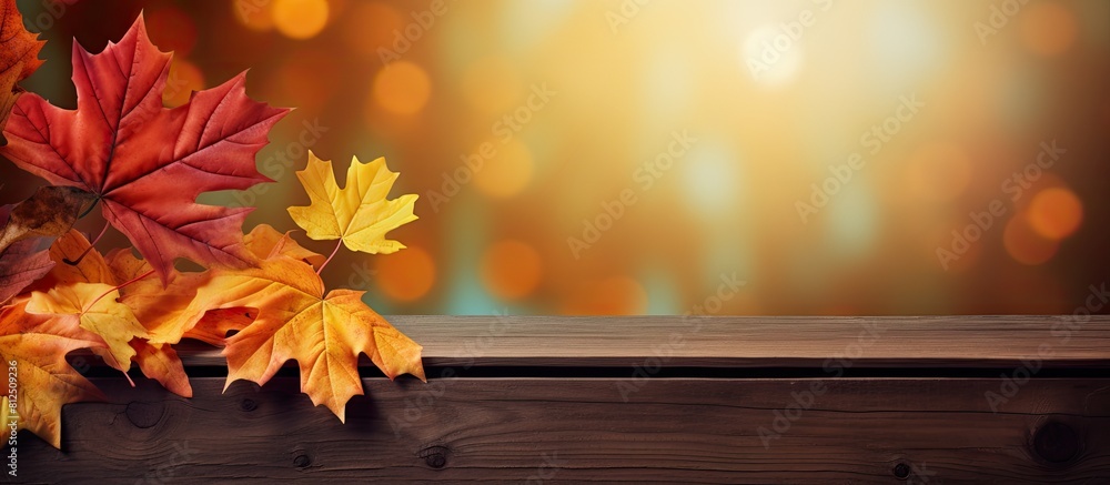 Aufkleber autumn themed card featuring autumn lettering and a copy space image of maple leaves on a tree branc