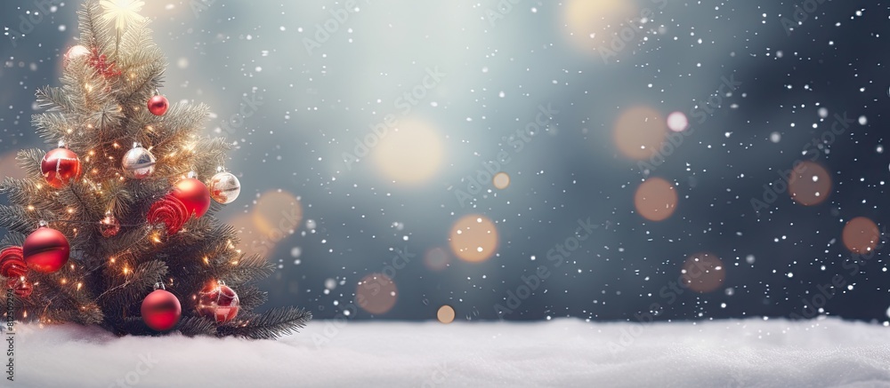 Poster a christmas themed copy space image with a blurred background featuring a decorated christmas tree i