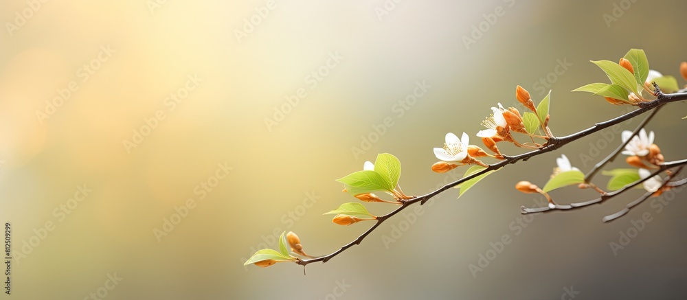 Poster A spring themed image displaying delicate young buds on thin twigs setting a vibrant and refreshing ambiance of the season. Creative banner. Copyspace image
