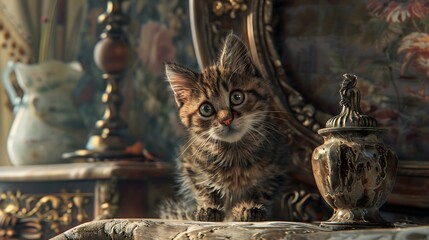  Intriguing 3D depiction of a beautiful cat, skillfully crafted to convey its grace and sophistication in every stroke of the brush. 
