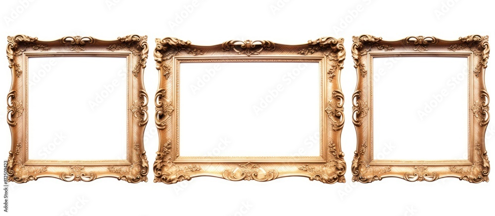 Poster three vintage photo frames with empty spaces on a plain white background 33 characters. creative ban
