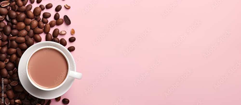 Leinwandbilder a top down flat lay view of a cup of steaming hot chocolate accompanied by milk chocolate pieces con