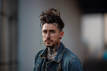 Obraz premium A man with a fashionable hairstyle in stylish clothes. Hair care and hairdressing services. Style, fashion and men's beauty.