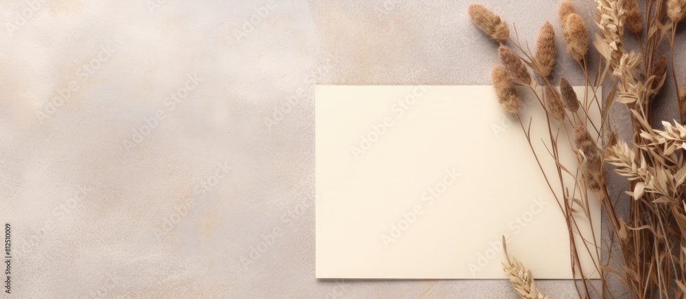 Leinwandbilder top view of a beige background with a mockup of an invitation or greeting card it features an envelo