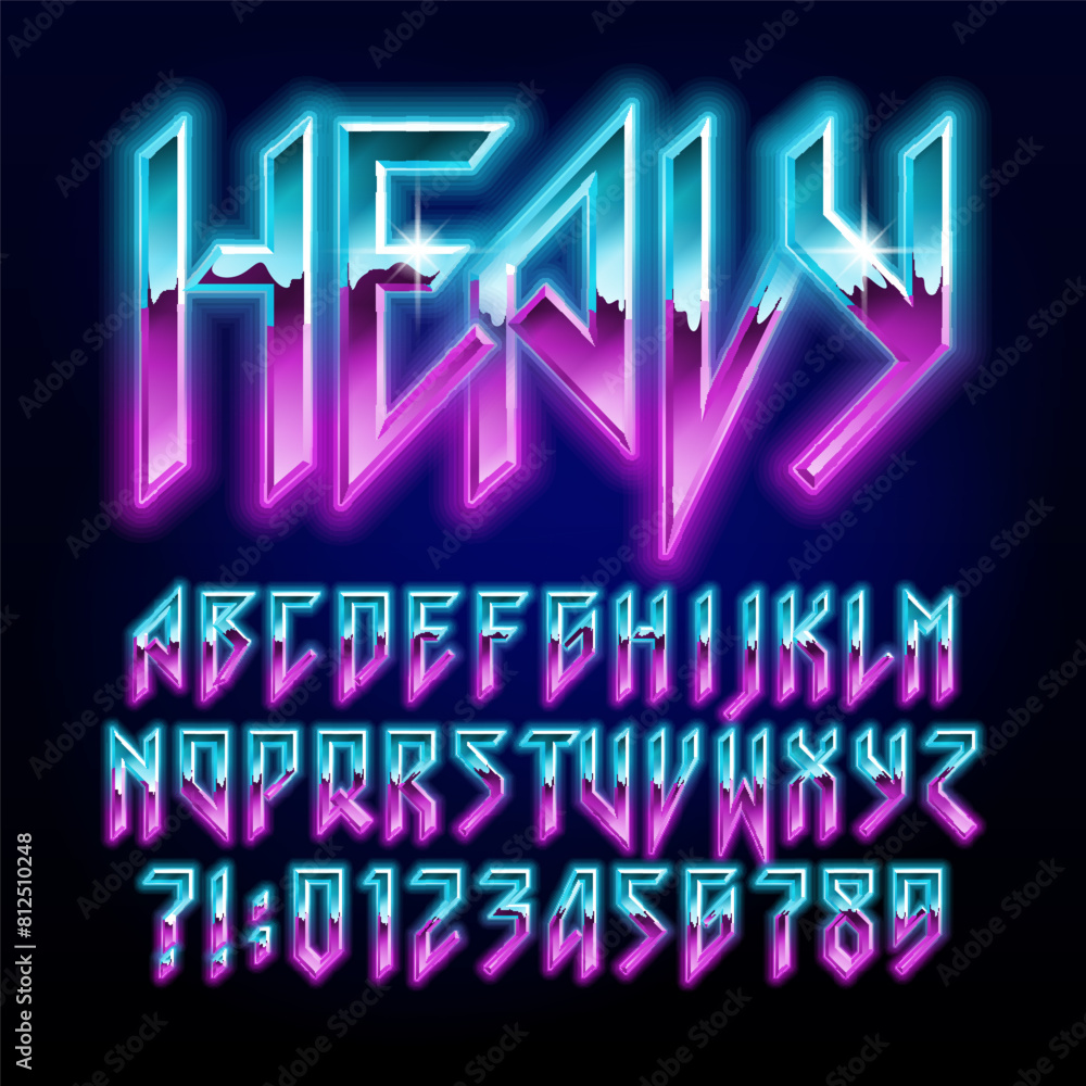 Fototapete heavy alphabet font. glowing neon letters in hard rock style. stock vector typescript for your typog