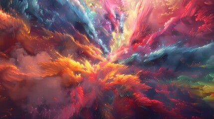 A symphony of colors colliding and cascading in a radiant display of energy, forming a stunning multicolored power splash