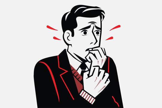 recommend clip art: illustration of a nervous anxiety man - woman - person, panic attack, fear - scare - guilty concept, minimal flat cartoon vector 