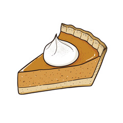 Pumpkin pie, Homemade slide pumpkin pie hand drawn isolated on white background 