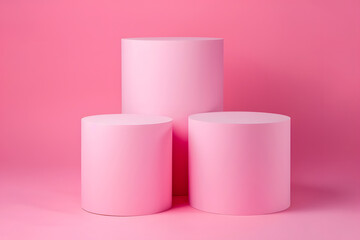 Abstract scene background. Cylinder podium on pink background. Product presentation, mock up Podium for product presentation. Generative Ai.