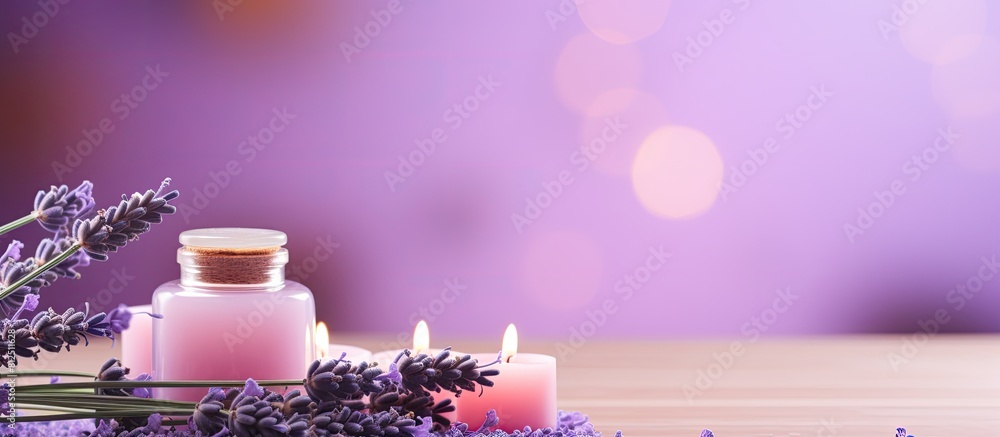 Poster spa treatments concept with lavender theme isolated on a vibrant background creating an eye catching