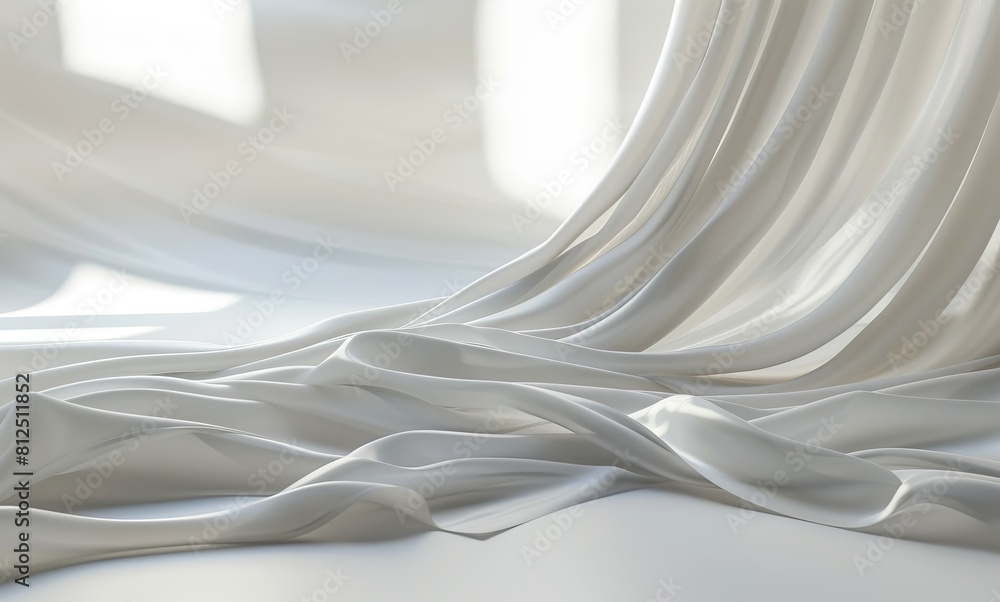 Poster This image showcases the smooth texture and graceful folds of a luxurious white satin fabric in a serene setting