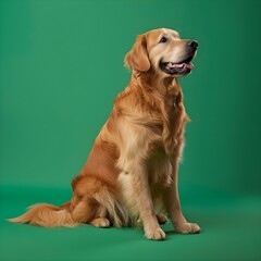 Full body of golden dog on green screen background