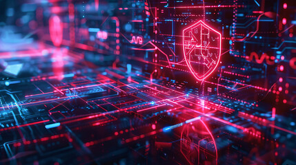 Fototapeta premium A digital shield projecting a force field around a server farm, defending against cyber attacks