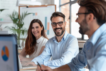 Group of People Sitting Around a Laptop Computer. Generative AI