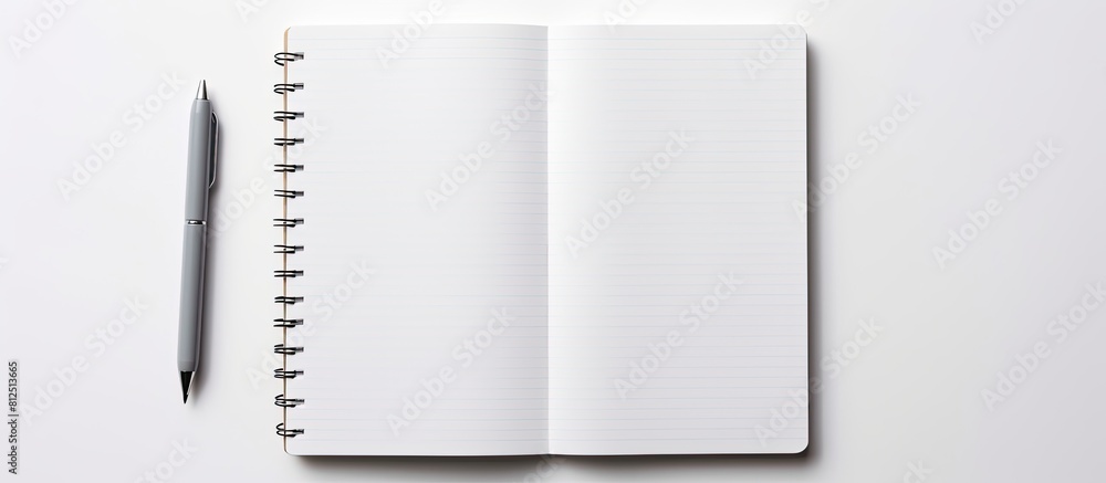 Poster a white background with a notebook pen or biro with empty space for use as an image. creative banner
