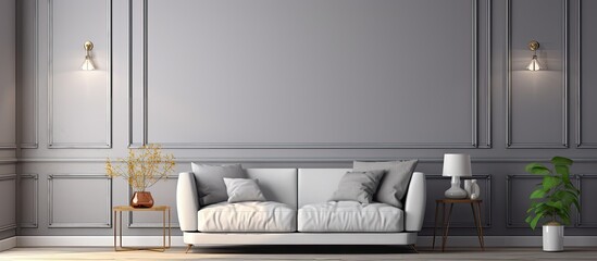 A welcoming gray interior adorned with cozy home decorations creating a picturesque copy space image